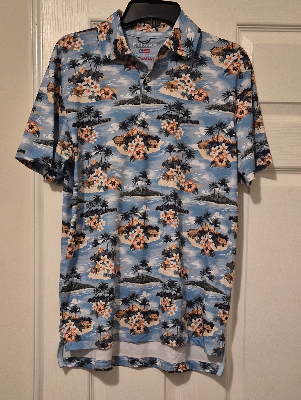 Chaps Men’s Blue Hawaiian Print Polo Shirt